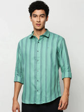 Men Green Striped Casual Casual Shirts-YARROWSTRIPE-5641-Seagreen